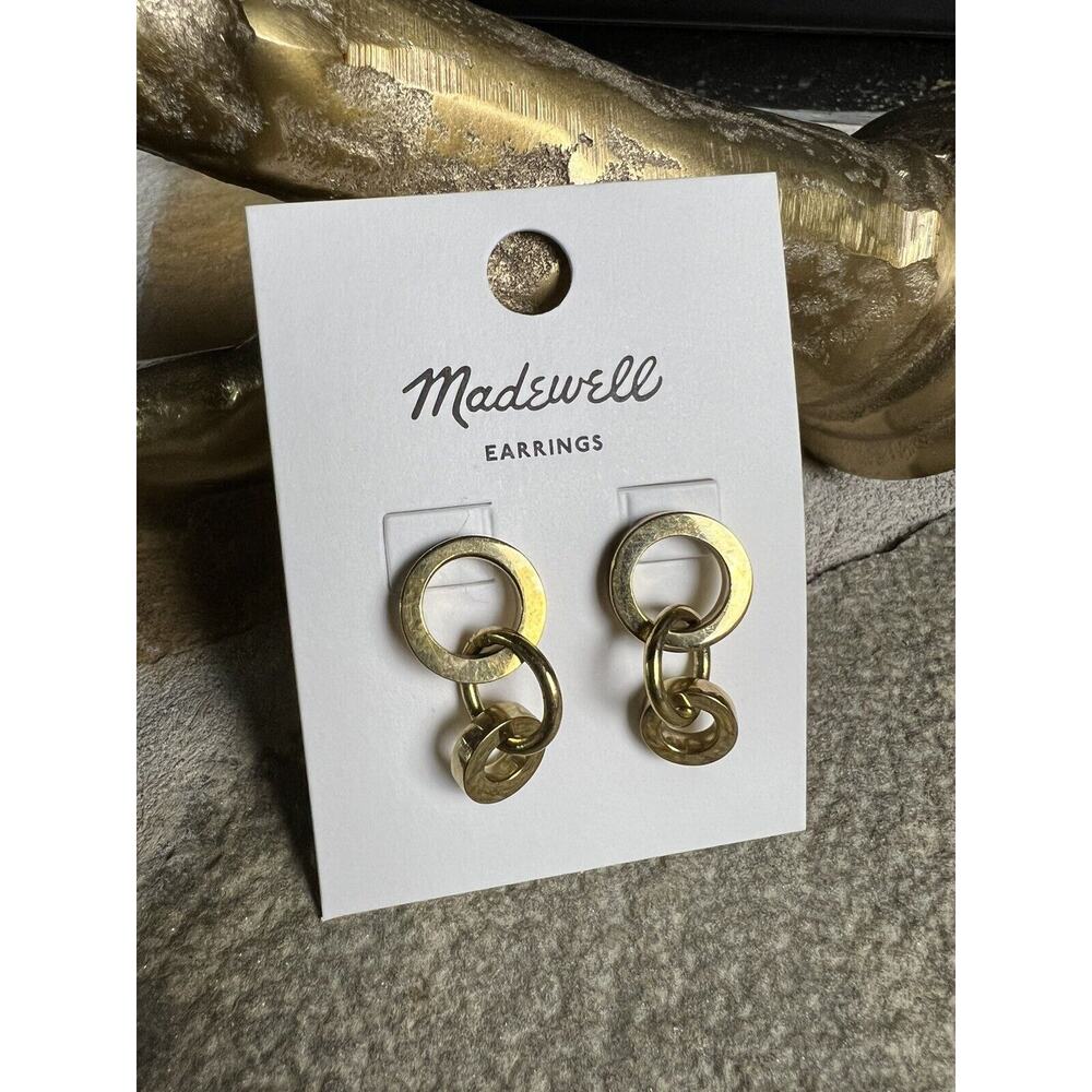 Madewell Brass Earrings Upcycled Kenya Artisan Circle Bold Mob Wife‎
